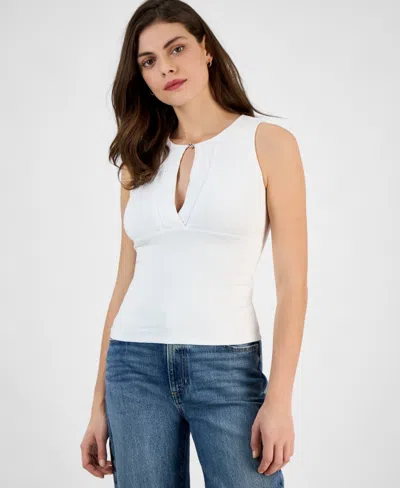 Guess Women's Aubrey Keyhole Sleeveless Top In Pure White
