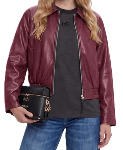 Guess Women's Audrine Faux Leather Long-sleeve Bomber Jacket In Brown