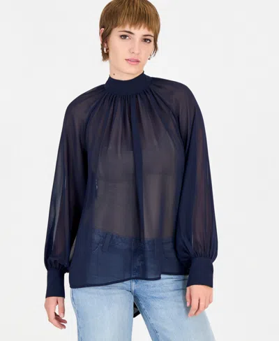 Guess Women's Audrine Printed Tie-neck Blouse In Smart Blue