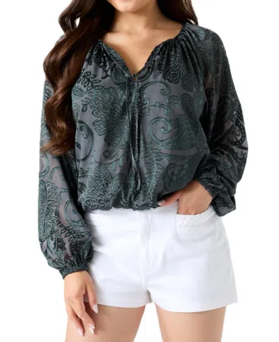 Guess Women's Avery Long-sleeve Tie-front V-neck Blouse In Forbidden Forest