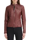 Guess Women's Band Collar Faux Leather Jacket In Burgundy