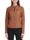 Guess Women's Band Collar Faux Leather Jacket In Cognac