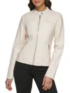 Guess Faux Leather Racer Jacket In Ivory