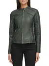 Guess Women's Band Collar Faux Leather Jacket In Spruce