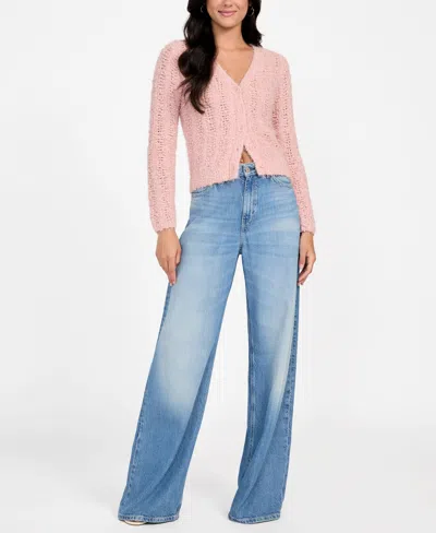 Guess Women's Bea Open Stitch Long Sleeve Cardigan Sweater In Pink
