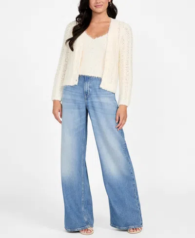 Guess Women's Bea Open Stitch Long Sleeve Cardigan Sweater In White