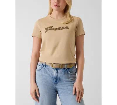 Guess Women's Beads Script Crewneck Cotton T-shirt In Brown