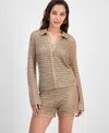 Guess Bella Sequin Open Stitch Shirt In Brown