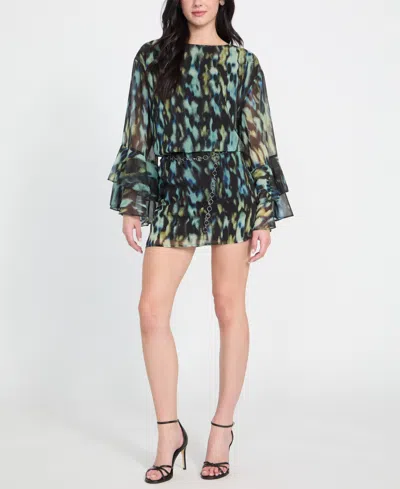 Guess Women's Belted Chiffon A-line Dress In Blue