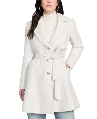 Guess Women's Belted Faux-fur-collar Button-front Coat In Neutral