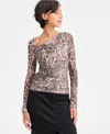 Guess Women's Bernardette Asymmetrical-neck Long-sleeve Top In Multi