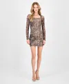 Guess Women's Bernardette Printed Mesh Bodycon Dress In Gray