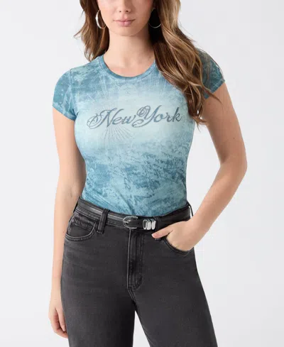 Guess Women's Beverly Hills Rhinestone Crew Neck T-shirt In Blue