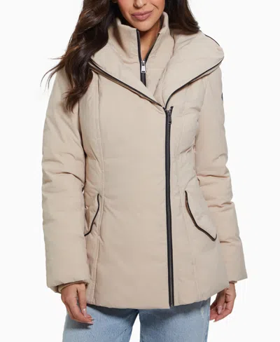 Guess Women's Bibbed Shawl-collar Hooded Puffer Coat In Desert Sunset