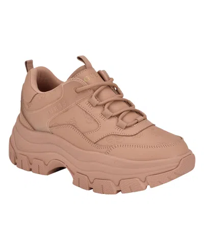 Guess Women's Bisun Lugged Rubber Sole Lace Up Platform Sneakers In Light Natural
