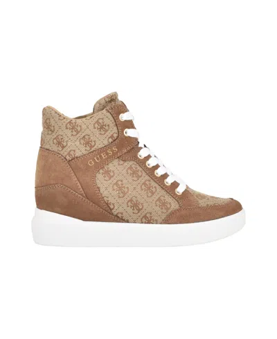 Guess Women's Blairin Logo Hidden Wedge Lace-up Sneakers In Light Natural