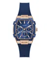 Guess Women's Blue Rose Gold Tone Multi-function Watch, 35mm In Blue