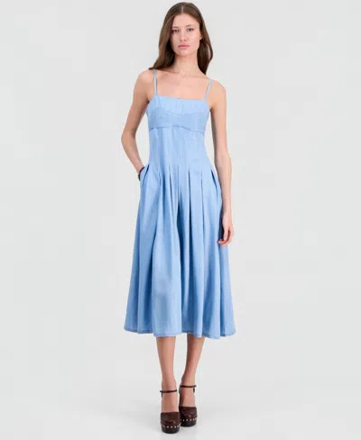 Guess Women's Bria Chambray Midi Pleated Dress In Escondido Wash