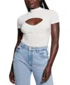 Guess Brienna Cutout Jersey Top In Pearl Oyster