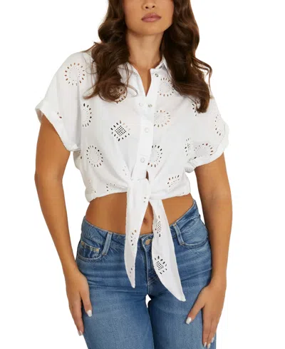 Guess Women's Brigitte Eyelet Embroidered Button Front Shirt In Pure White Multi
