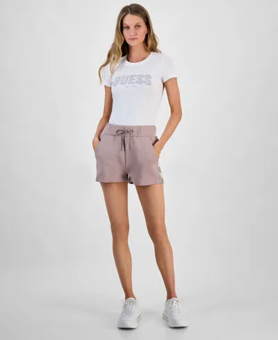 Guess Women's New Britney Logo-sleeve Zip-front Cropped Sweatshirt In Posh Taupe