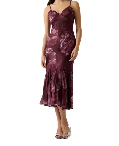 Guess Women's Brynn Floral-print Satin Midi Dress In Burgundy