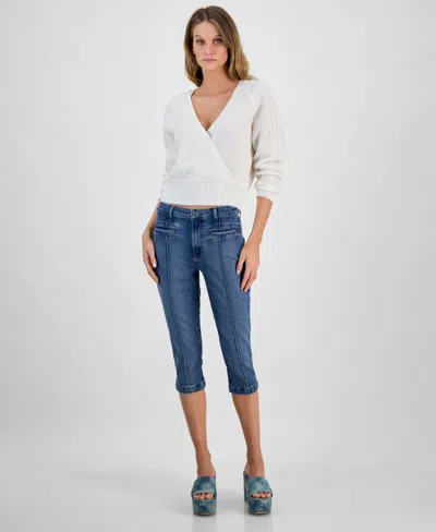 Guess Women's Cade Stretch Denim Mid Rise Capri Jeans In Pixie Blu