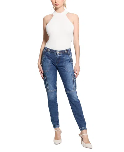 Guess Women's Cadet Mid-rise Skinny Cargo Jeans In Kelli Blue