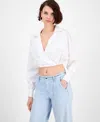 Guess Womens Caiden Long Sleeve Crop Top Zoya Cropped Wide Leg Jeans In Pure White