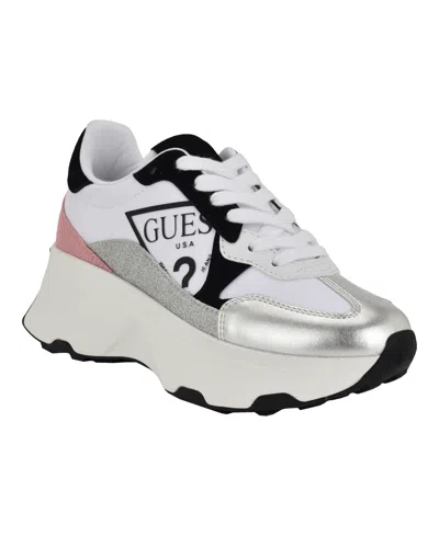 Guess Women's Calebb Chunky Platform Fashion Sneakers In Silver,white,black