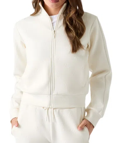 Guess Women's Calista 4g Full Zip Scuba Knit Mock Neck Sweatshirt In 4g Allover Impressed White Glam