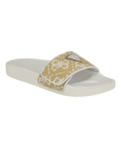 Guess Women's Callena Logo Pool Slides In Light Natural