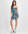 Guess Women's Callie Floral-print Ruched Bodycon Dress In Blue
