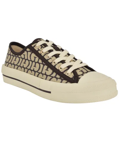 Guess Women's Carey Jacquard Logo Low-top Lace-up Sneakers In Dark Brown Logo