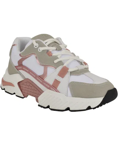 Guess Women's Carrli Sporty Chunky Lace-up Sneakers In White,rose Pink Multi
