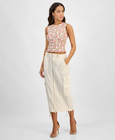 Guess Women's Kai Tie-hem High-rise Cargo Pants In Butter Icecream Multi