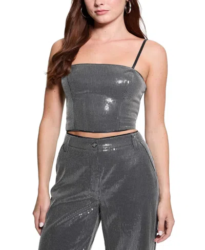 Guess Women's Cassia Sleeveless Sequin Bustier Crop Top In Night Stone Multi