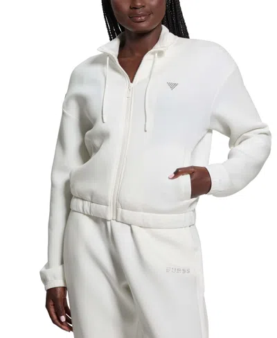 Guess Women's Cecilia Scuba High-neck Zip-up Sweatshirt In White