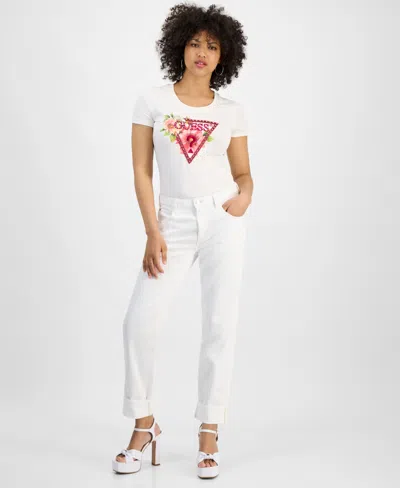 Guess Women's Celia Boyfriend High-rise Cuffed-hem Jeans In White Sensation