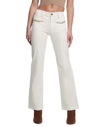 Guess Women's Chain-detail Bootcut Jeans In Cream White