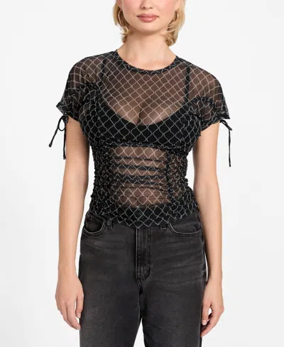 Guess Women's Chain Mesh Logo Shirred Top In Multi
