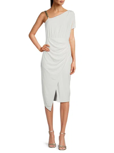 Guess Women's Chain Strap Asymmetric Midi Dress In White