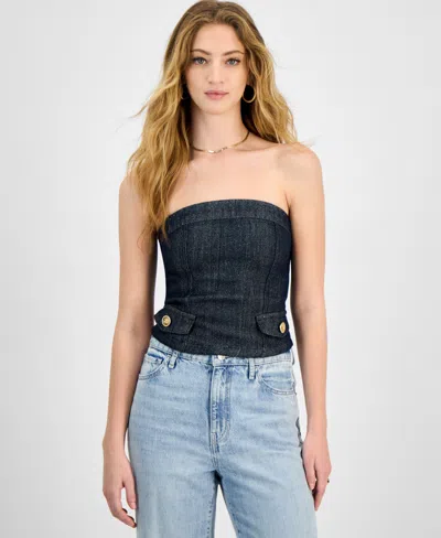 Guess Women's Chany Metallic Denim Corset Top In Glam De Glitter