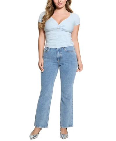 Guess Women's Charlotte Knot-bust Ruched Top In Sky High