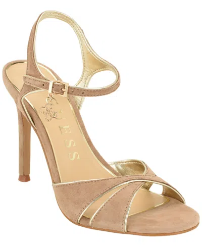 Guess Women's Chaylen Suede Ankle Charms Stiletto Dress Sandals In Brown