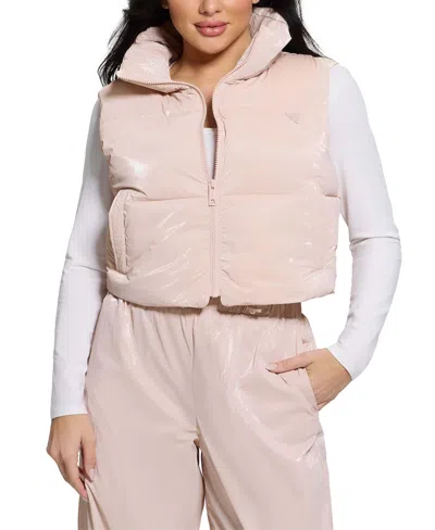 Guess Women's Chris Puffer Vest In Dolly Pink
