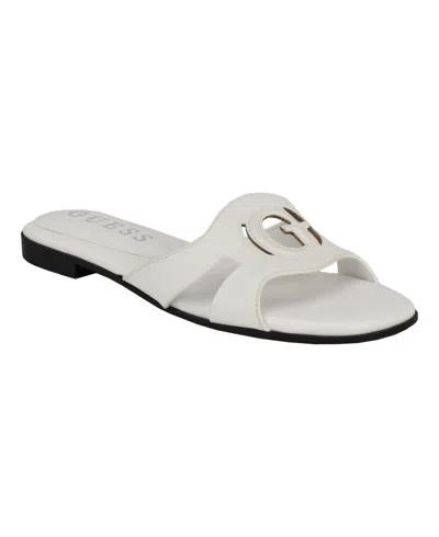 Guess Women's Ciella Logo One Band Slide Open Toe Sandals In White