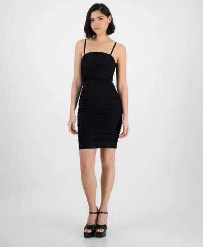 Guess Women's Cinthia Shirred Straight-neck Mini Dress In Jet Black A996