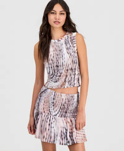 Guess Womens Claire Printed Cropped Smocked Top Smocked Yoke Skirt In Multi