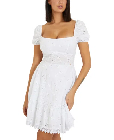 Guess Women's Clio Eyelet Mini Dress In Pure White